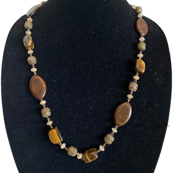 Avon Long Brown Necklace with Tiger's Eye Accents - Picture 1 of 15
